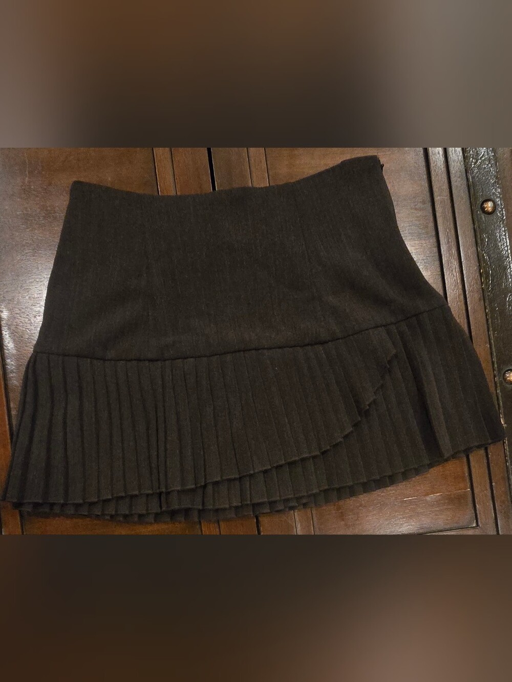 Vintage Finity Studio Dark Brown Wool-blend Mini Skirt with Pleated Hem- Size 4